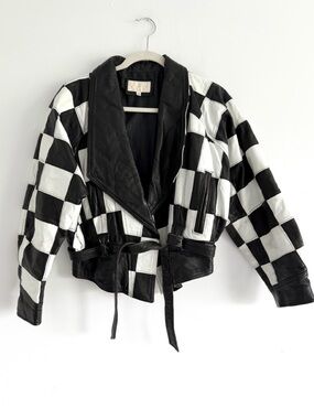 Vintage 80’s Cache Black & White Checkered Leather Jacket